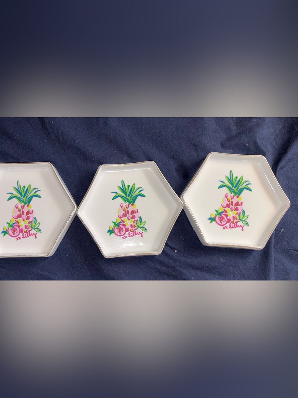 Lilly Pulitzer Hexagon Pineapple Trinket Dish in White, Pink & Green